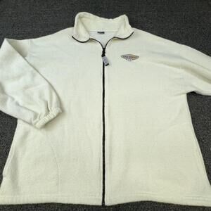 Jacket Mens L White Windbreaker Terry Cloth Stand-Up Collared Full Zip Pockets
